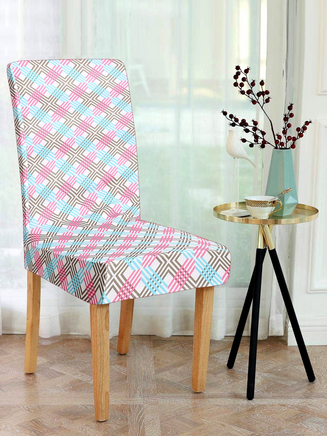 

Alina decor Set Of 6 Pink & Blue Checked Chair Cover