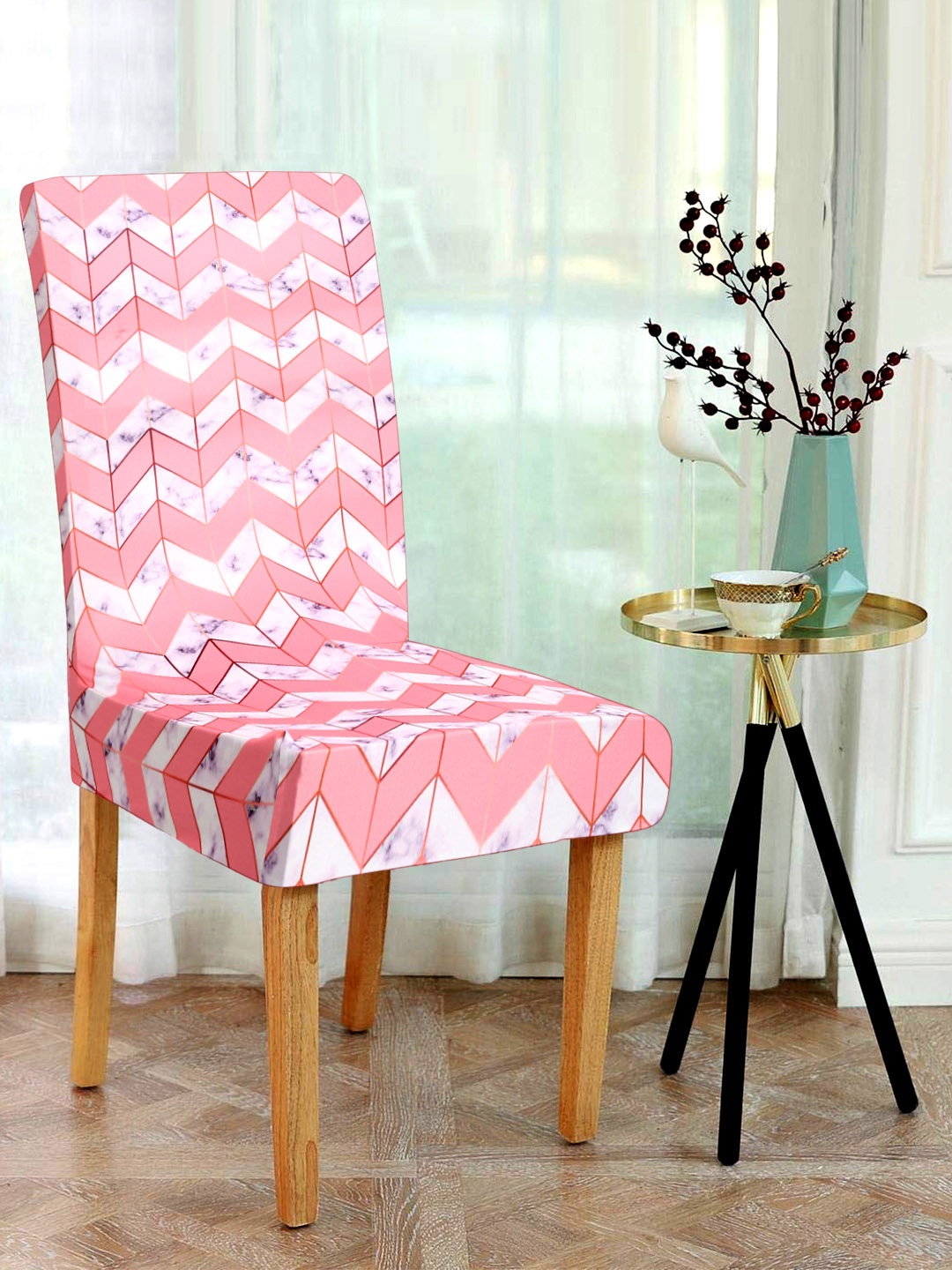 

Alina decor Set Of 6 Printed Chair Covers, Pink