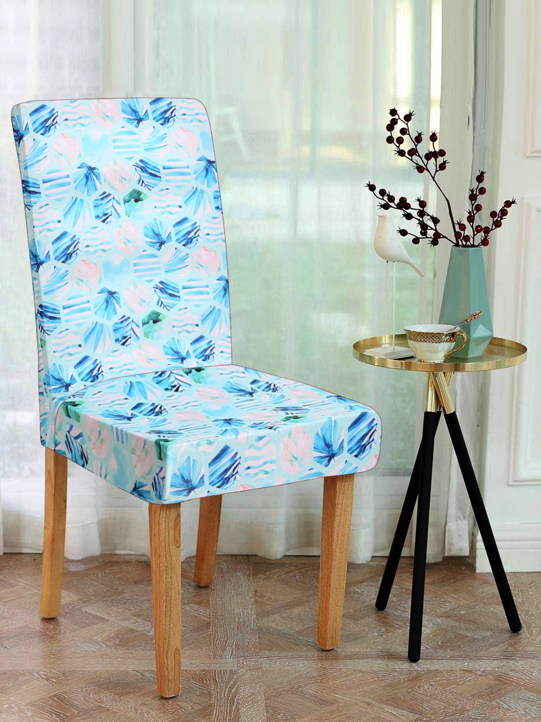 

Alina decor Set of 6 Blue & White Printed Chair Covers