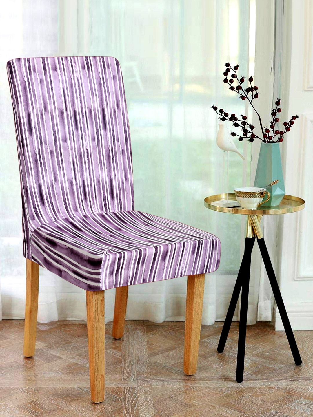 

Alina decor Set Of 6 Purple & White Digital Printed Chair Covers