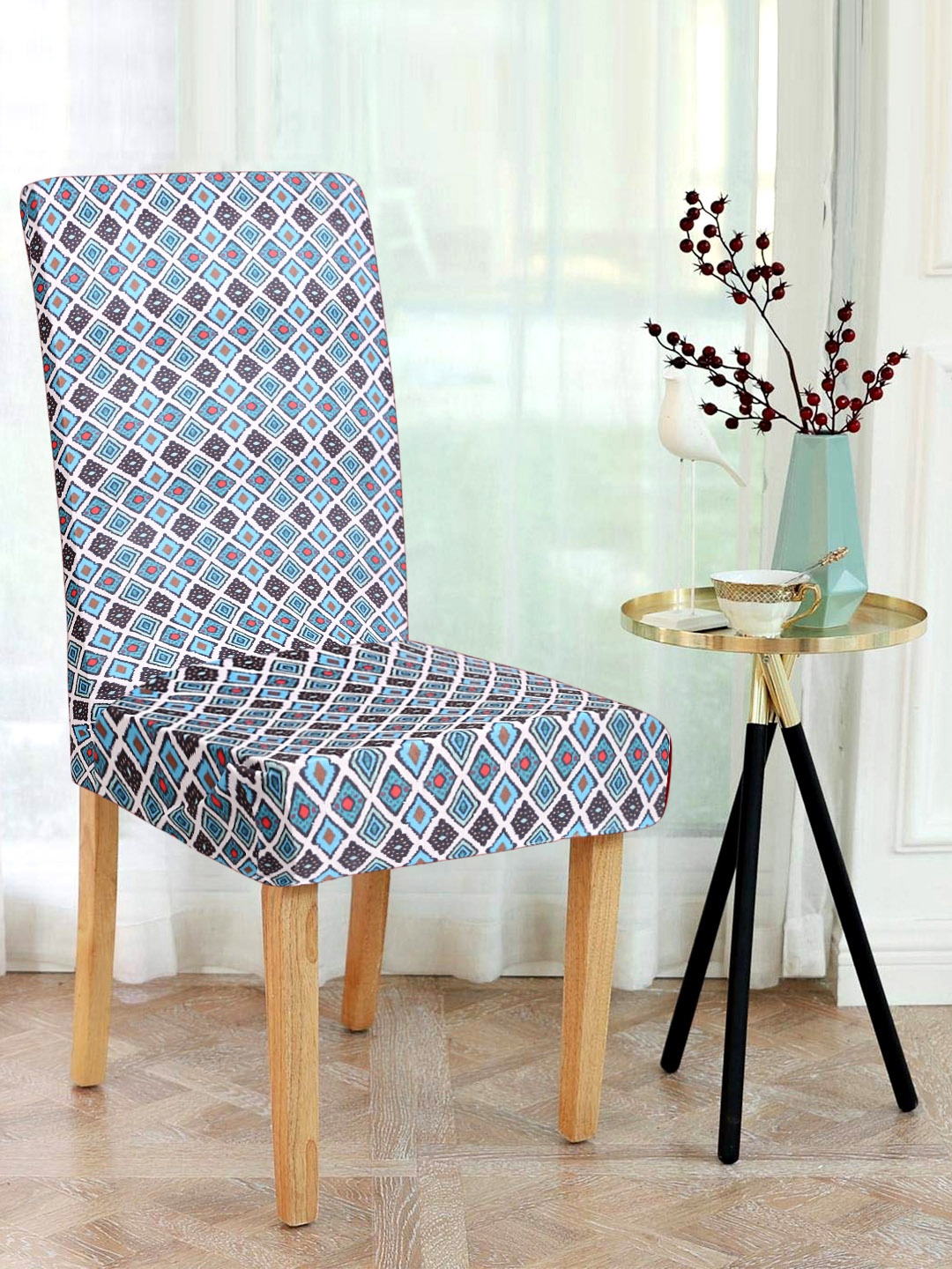 

Alina decor Set Of 6 Blue & Black Digital Printed Chair Covers
