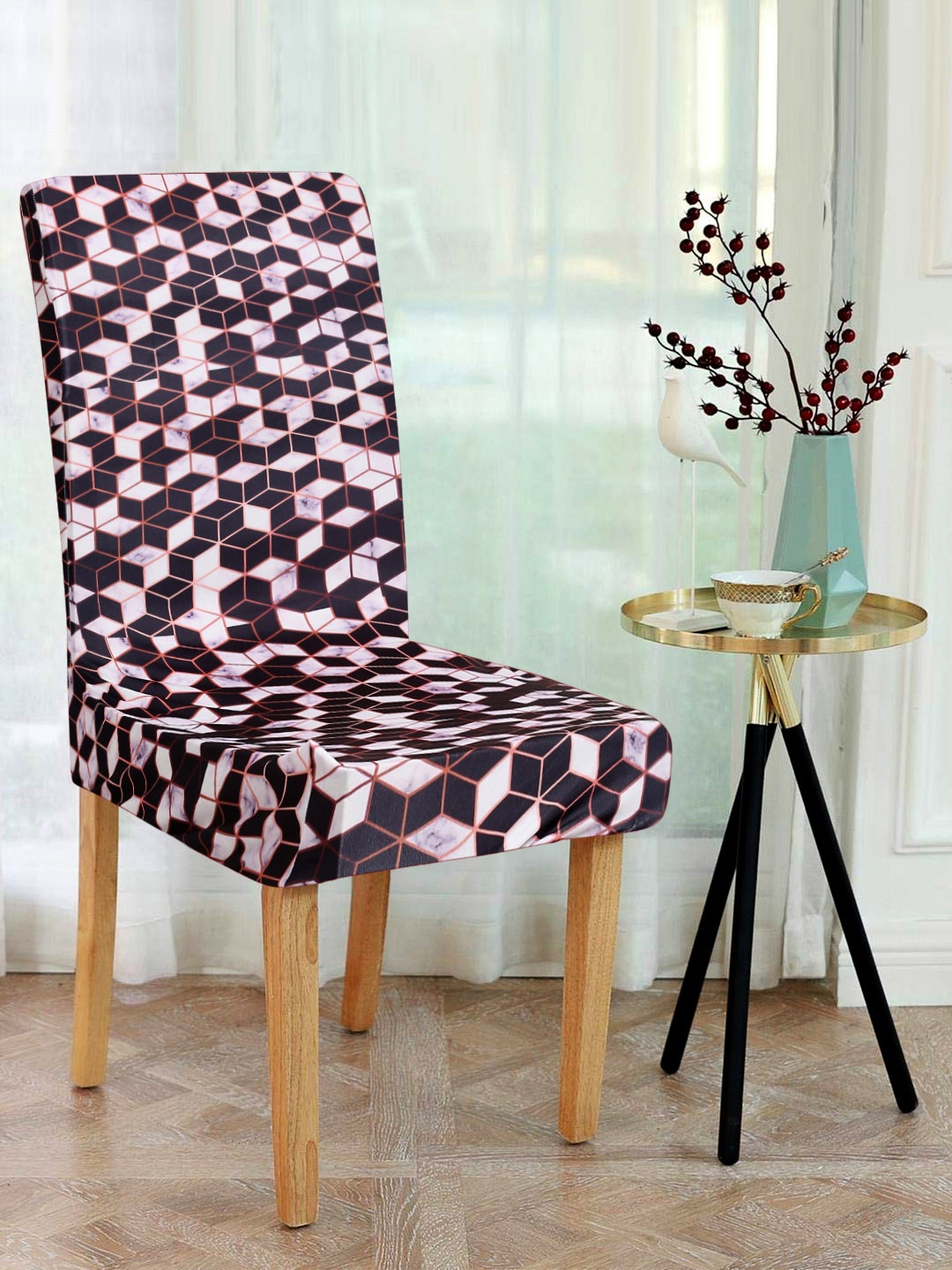 Alina decor Black & White Geometric Printed Set of 6 Printed Chair Covers