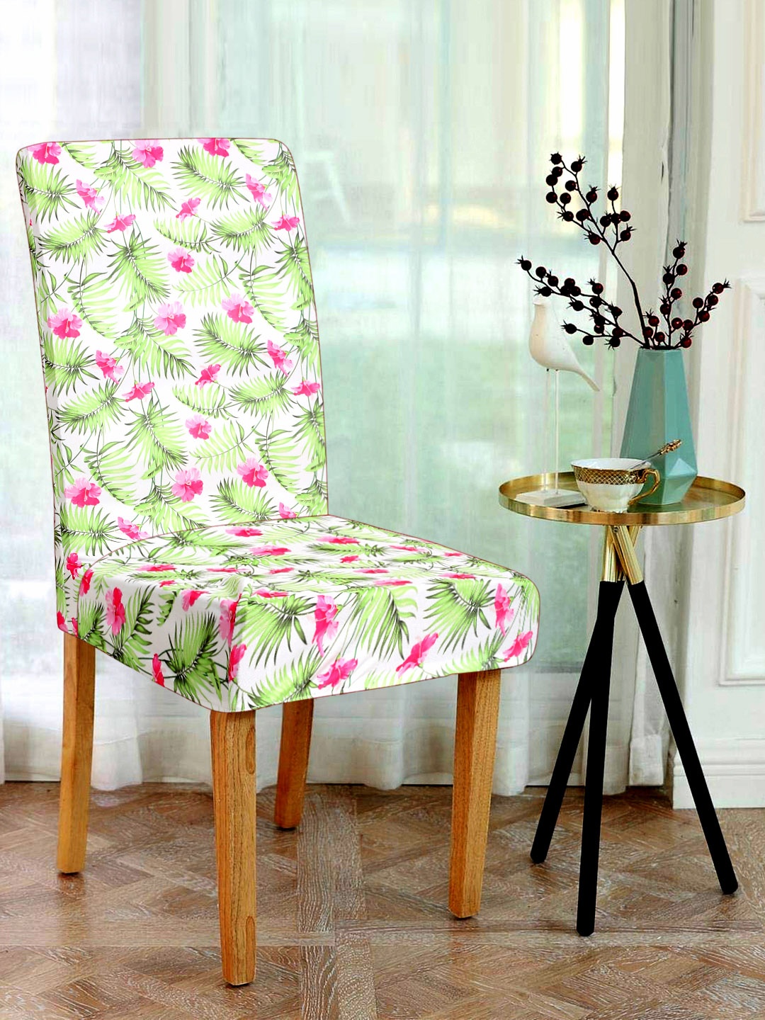 Alina decor Set Of 6 Multicoloured Digital Printed Chair Covers, Green