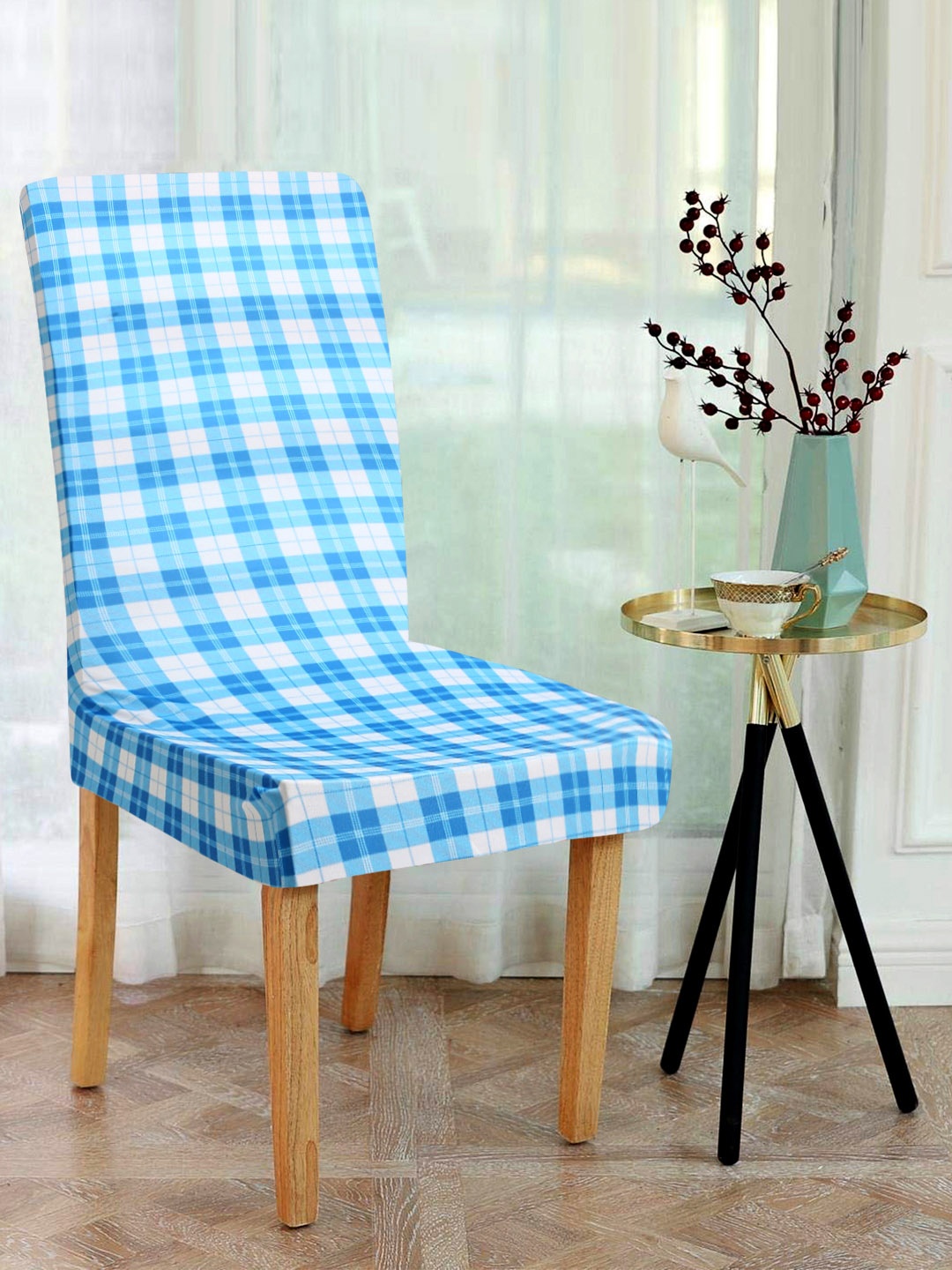 Alina decor Set of 6 Blue & White Digital Printed Chair Covers