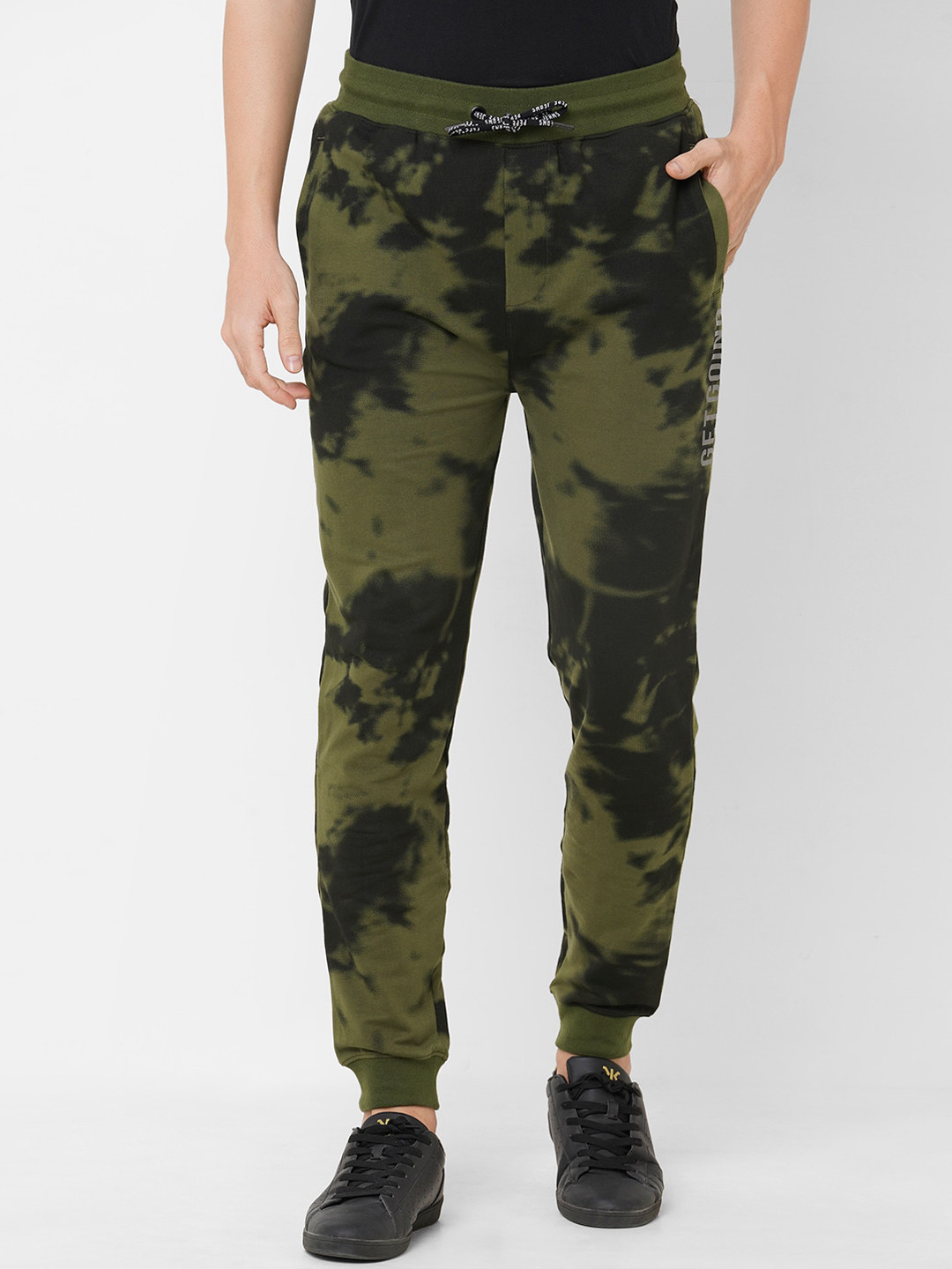 

Pepe Jeans Men Olive Green Tie and Dye Printed Joggers
