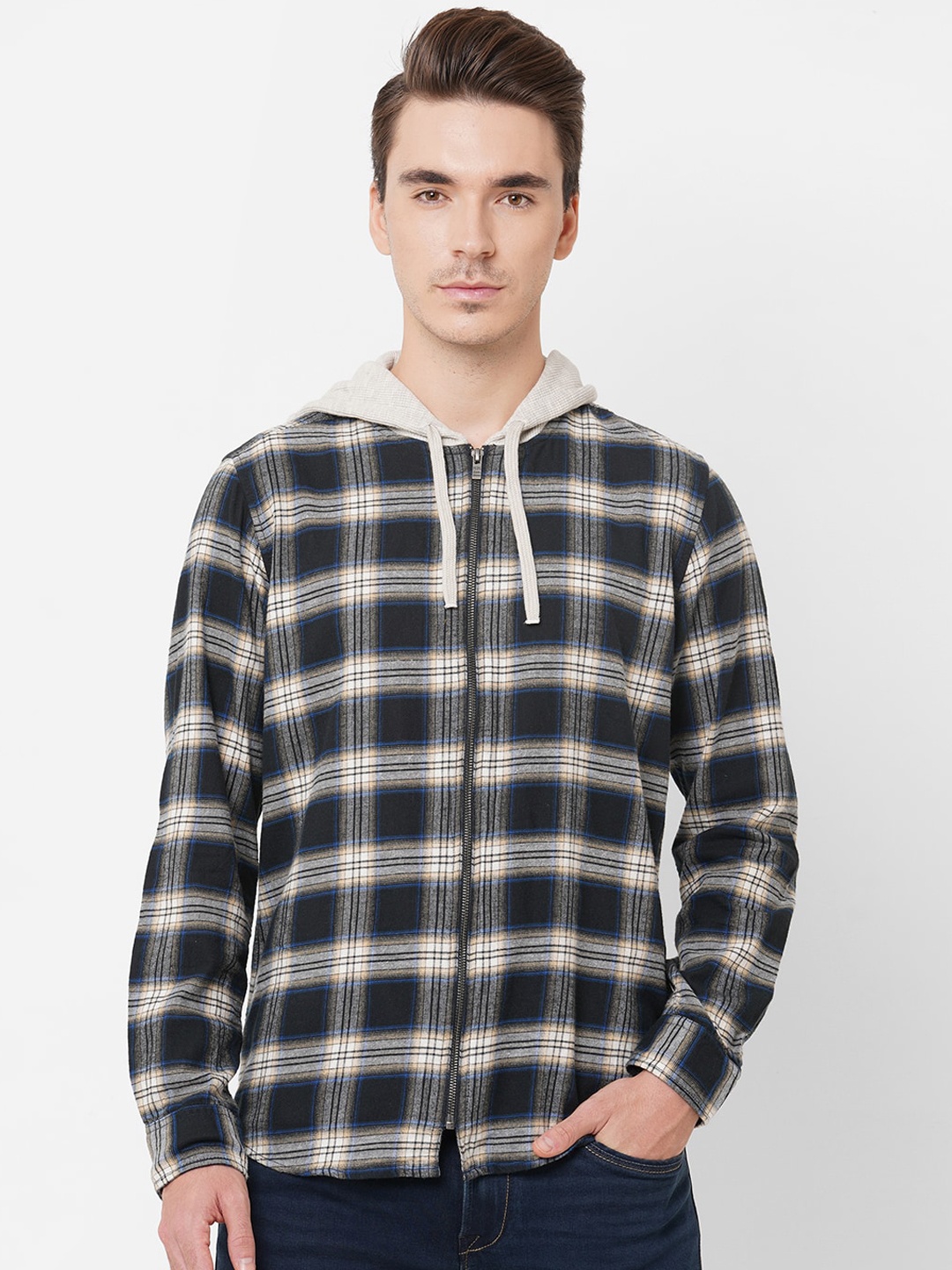 

Pepe Jeans Men Black Zip Through Check Shirt