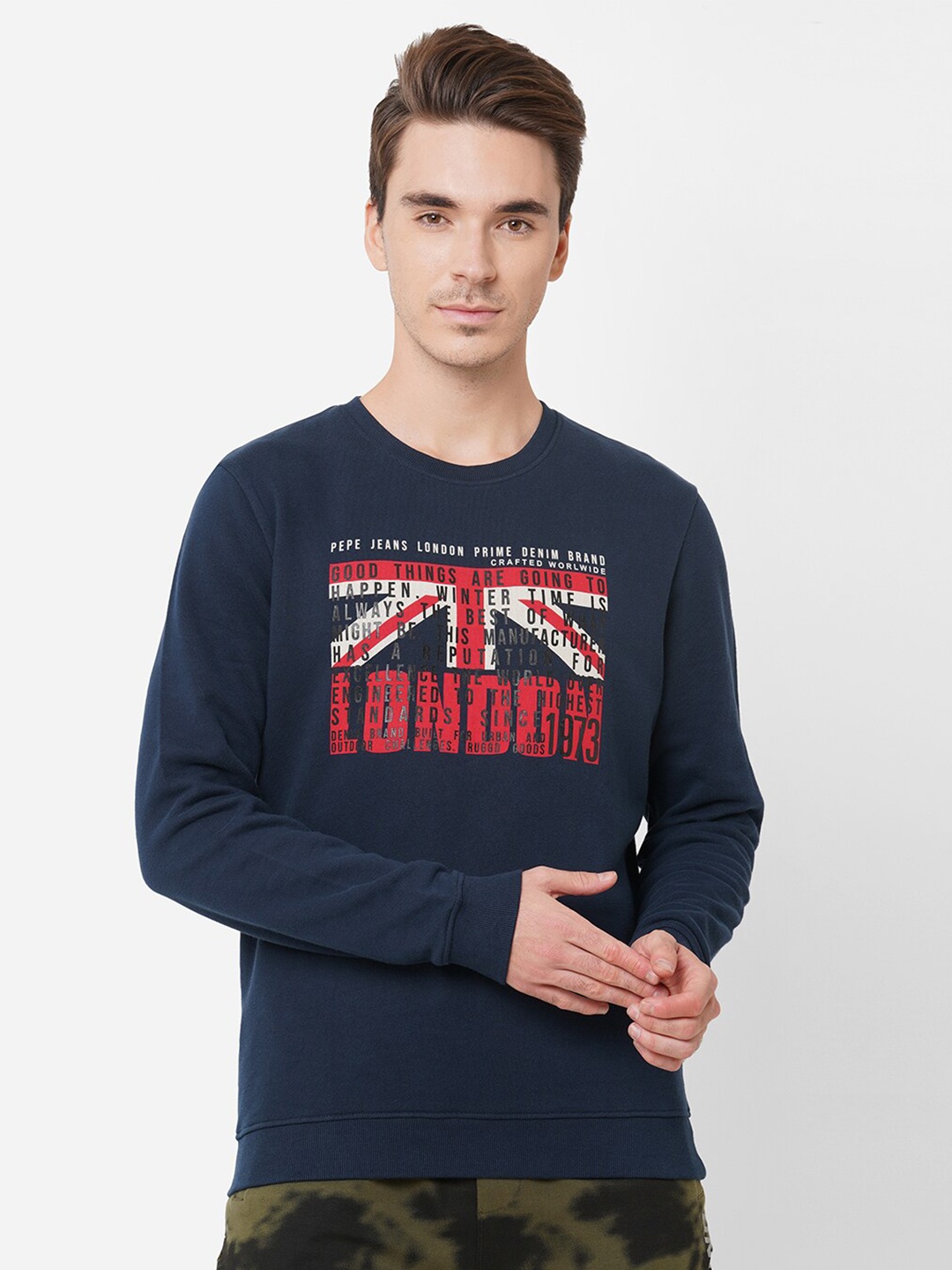 

Pepe Jeans Men Navy Blue Printed Sweatshirt