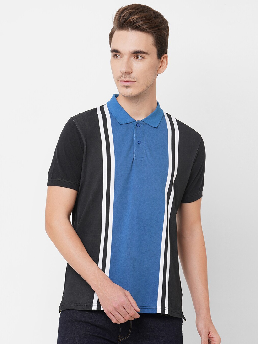 

Pepe Jeans Men Black Striped Polo Collar T-shirt