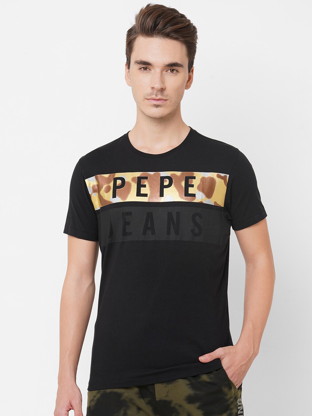 Pepe Jeans Men Black Typography Printed T-shirt
