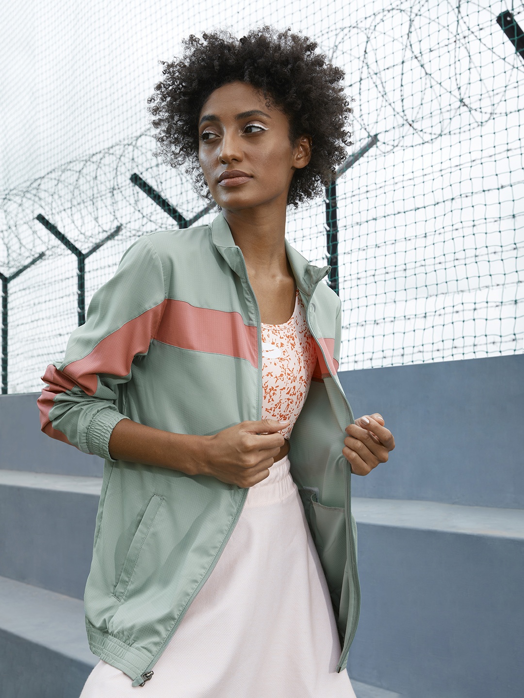 

ASICS Women Grey And Peach Colourblocked Mock-Collar Lightweight Sporty Running Jacket