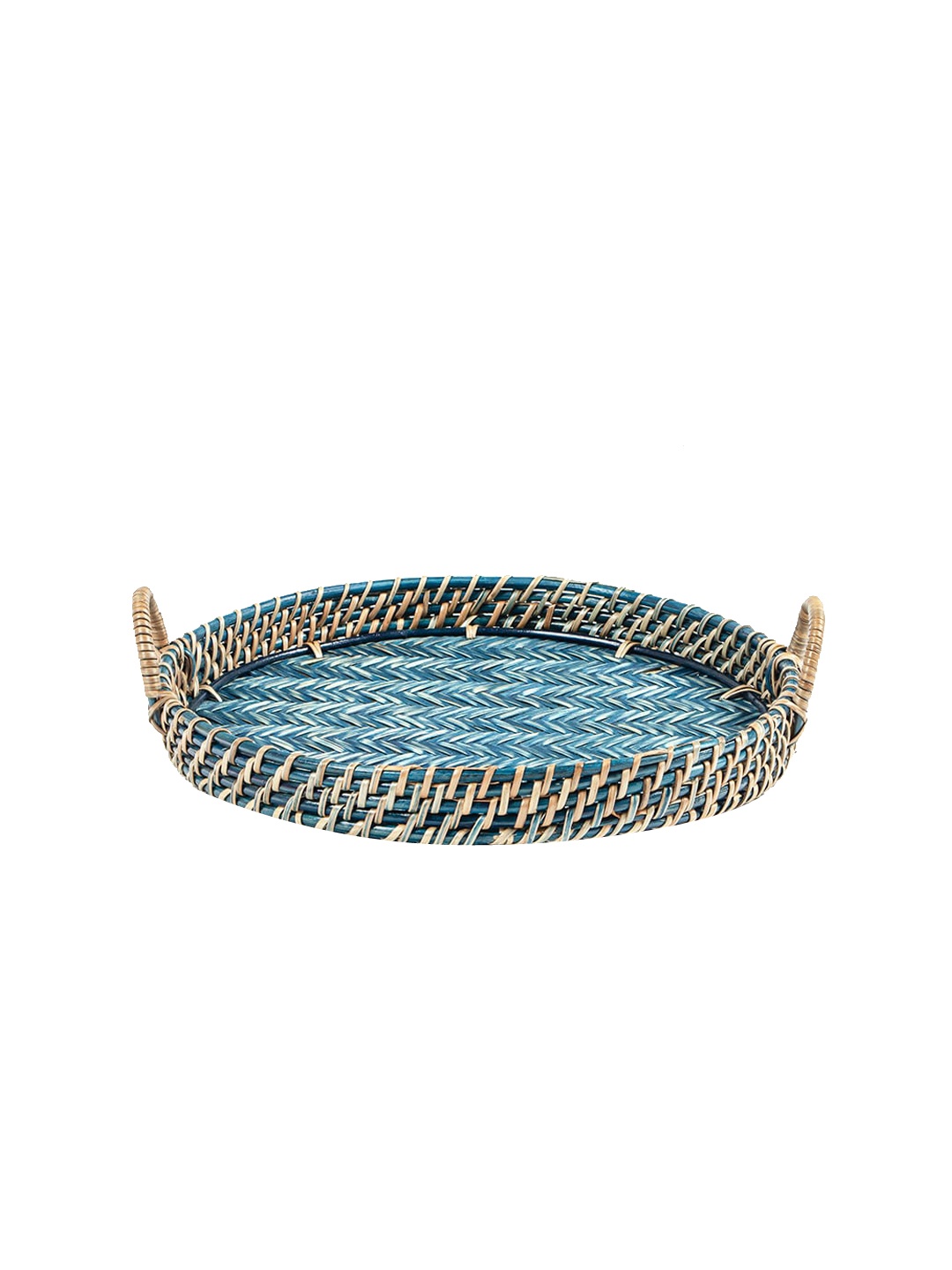 

Fabindia Blue & Beige Woven Cane Bamboo Tray