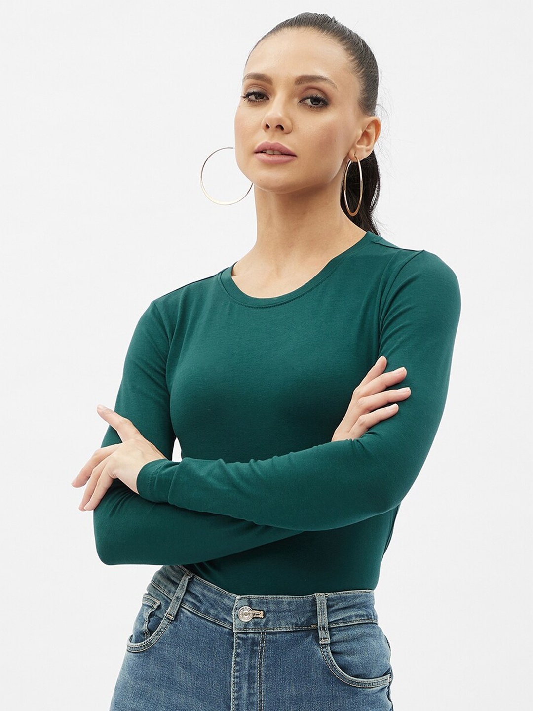 

Harpa Women Green Cotton T-shirt
