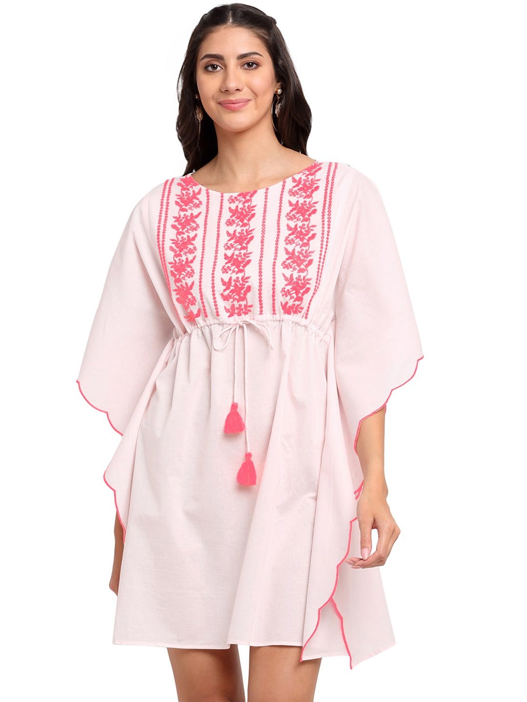 

BLANC9 Pink Ethnic Motifs Cotton Kaftan Dress