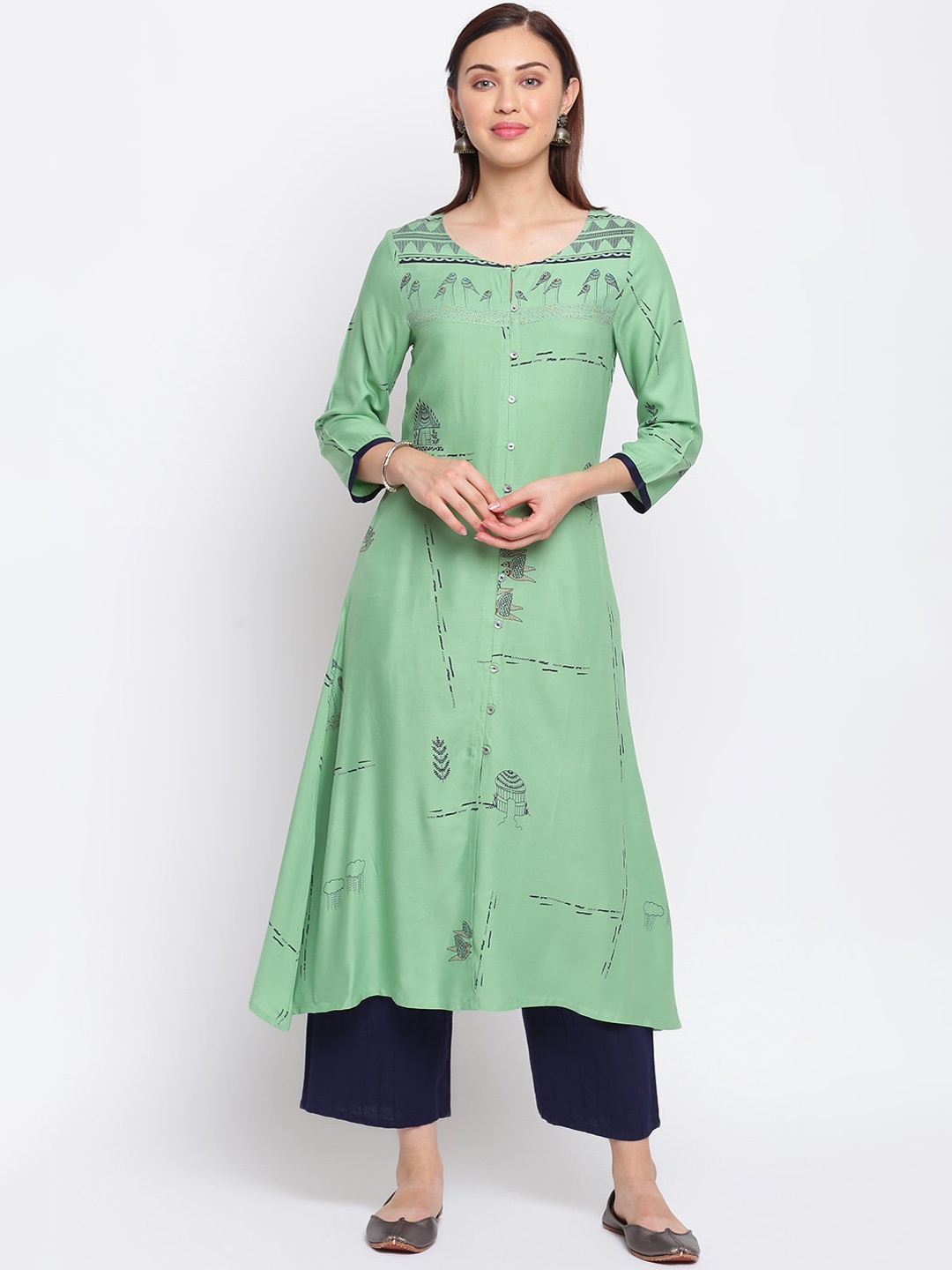 

IMARA Women Green Printed Liva Kurta