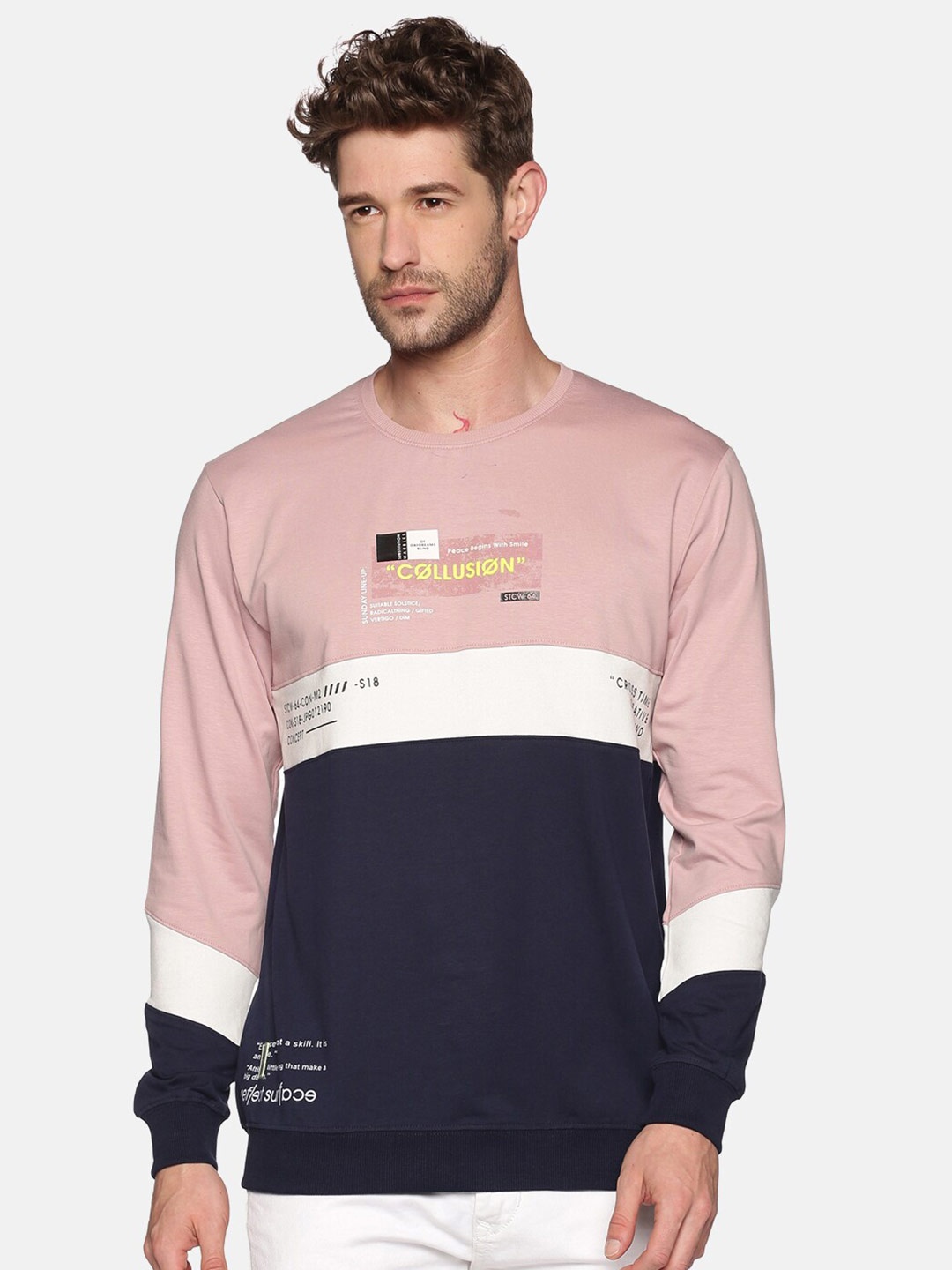 

SHOWOFF Men Pink Colourblocked Sweatshirt