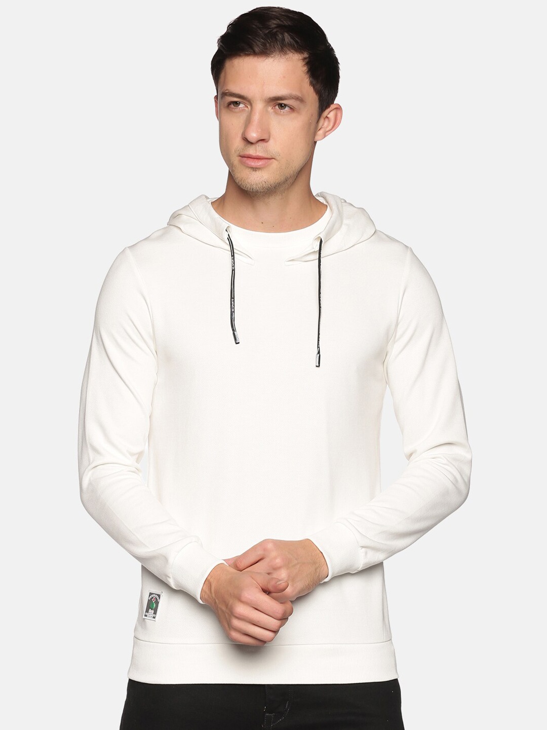 

SHOWOFF Men White Solid Hooded Sweatshirt