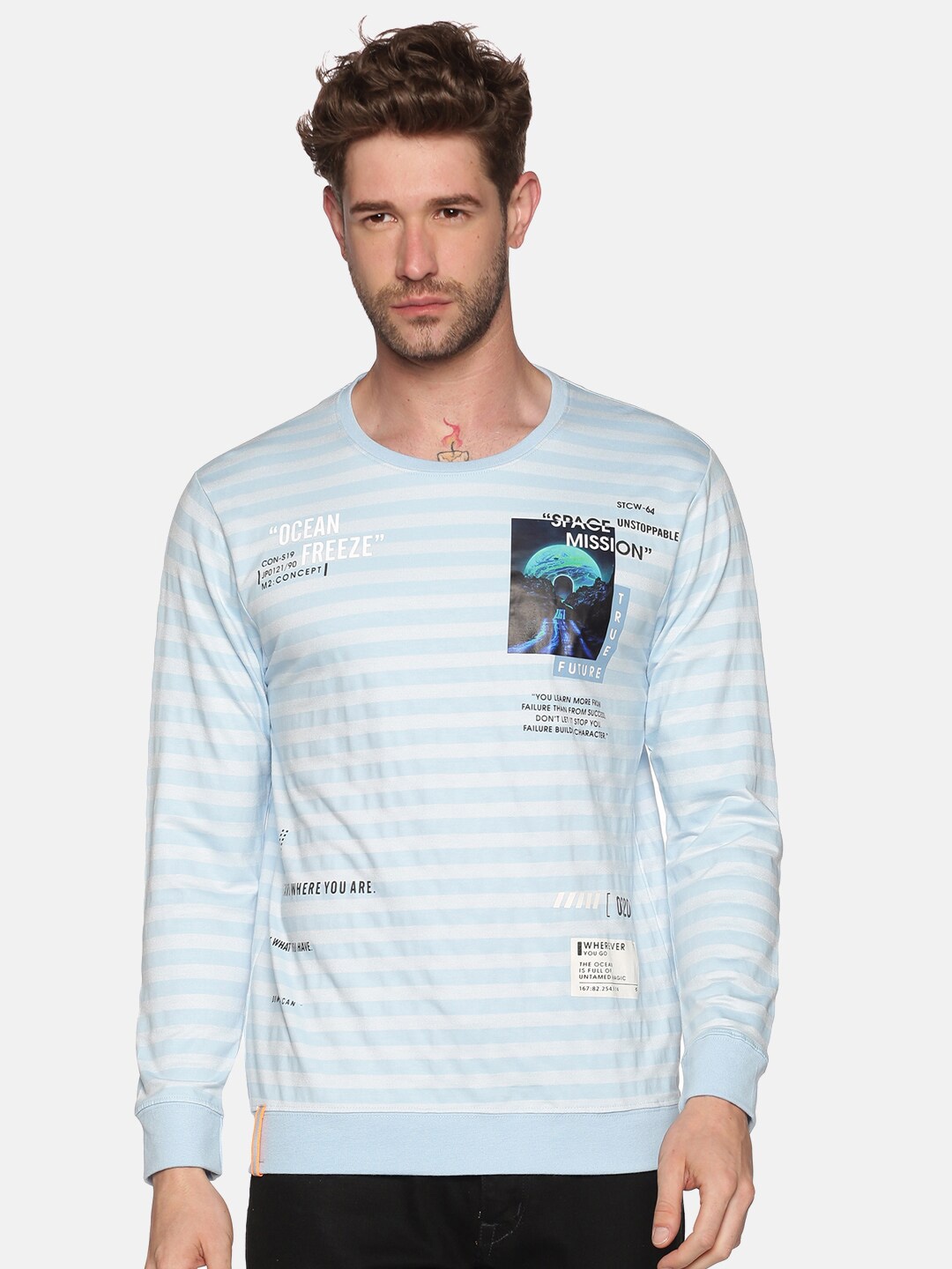 

SHOWOFF Men Blue Striped Cotton Sweatshirt