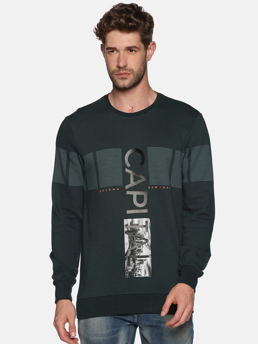 

SHOWOFF Men Green Printed Sweatshirt