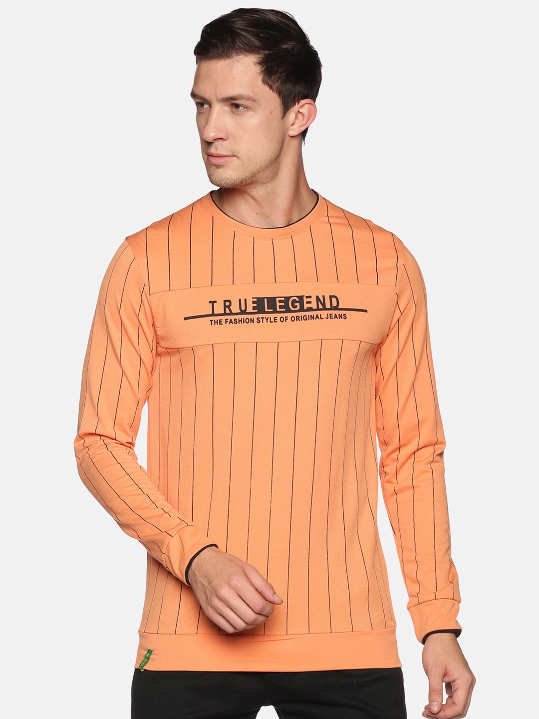 

SHOWOFF Men Orange Striped Sweatshirt