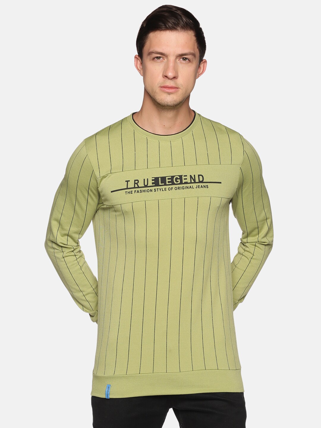 

SHOWOFF Men Green Striped Cotton Sweatshirt