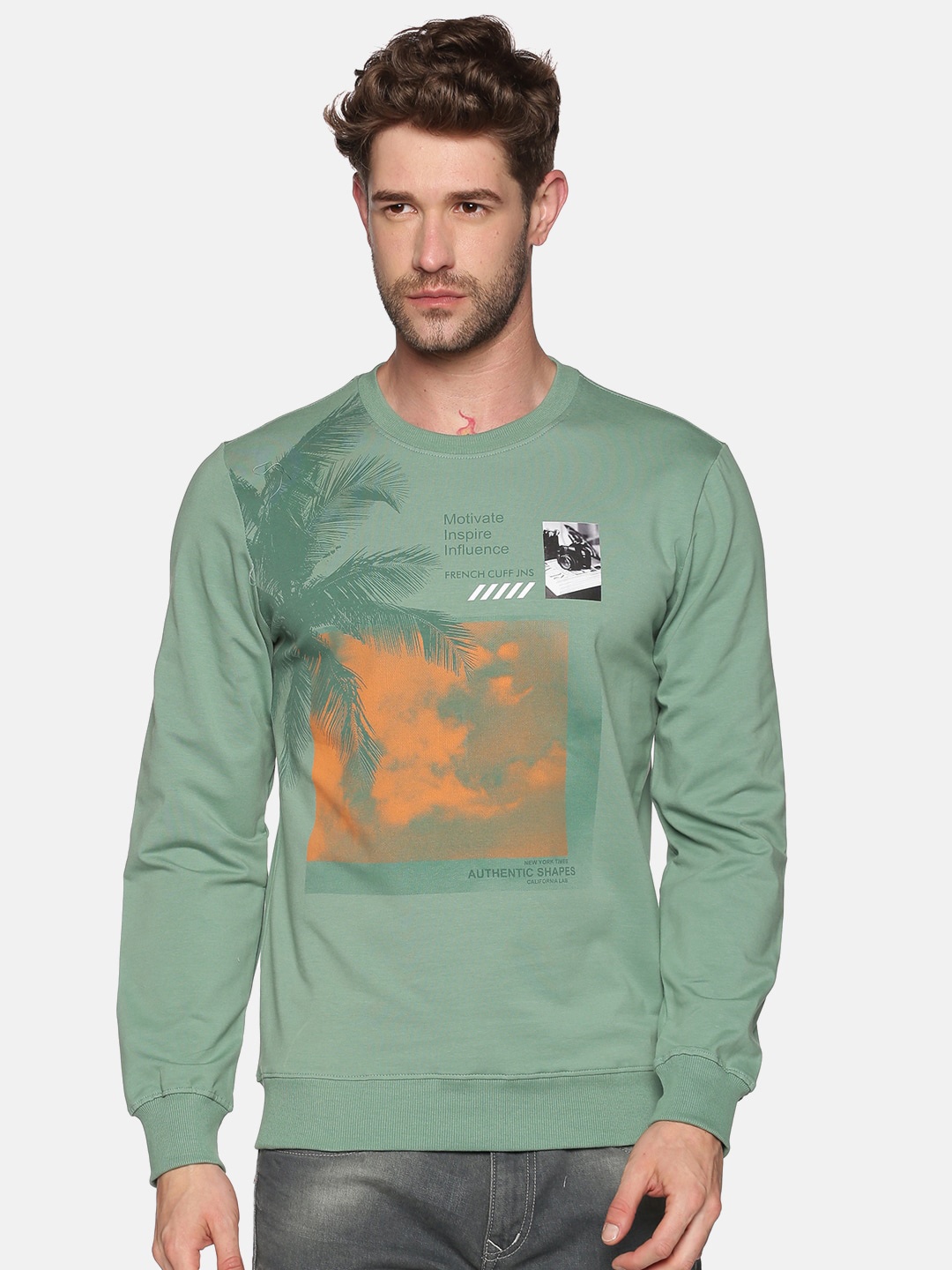 

SHOWOFF Men Green Printed Sweatshirt