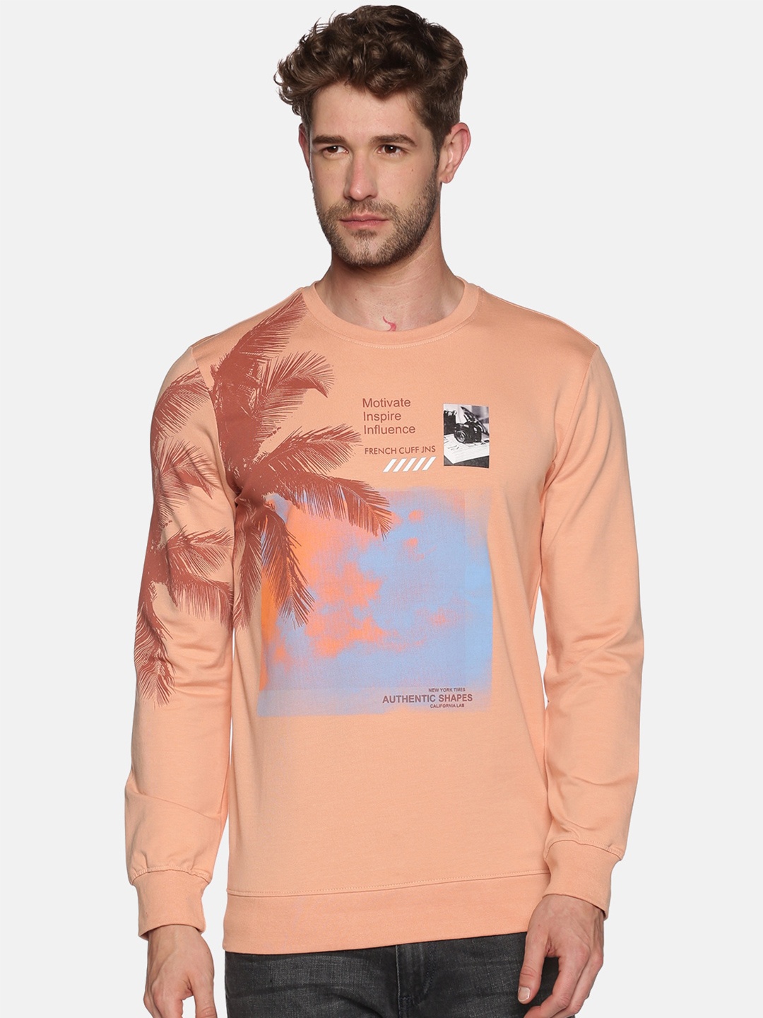 

SHOWOFF Men Peach-Coloured Printed Sweatshirt