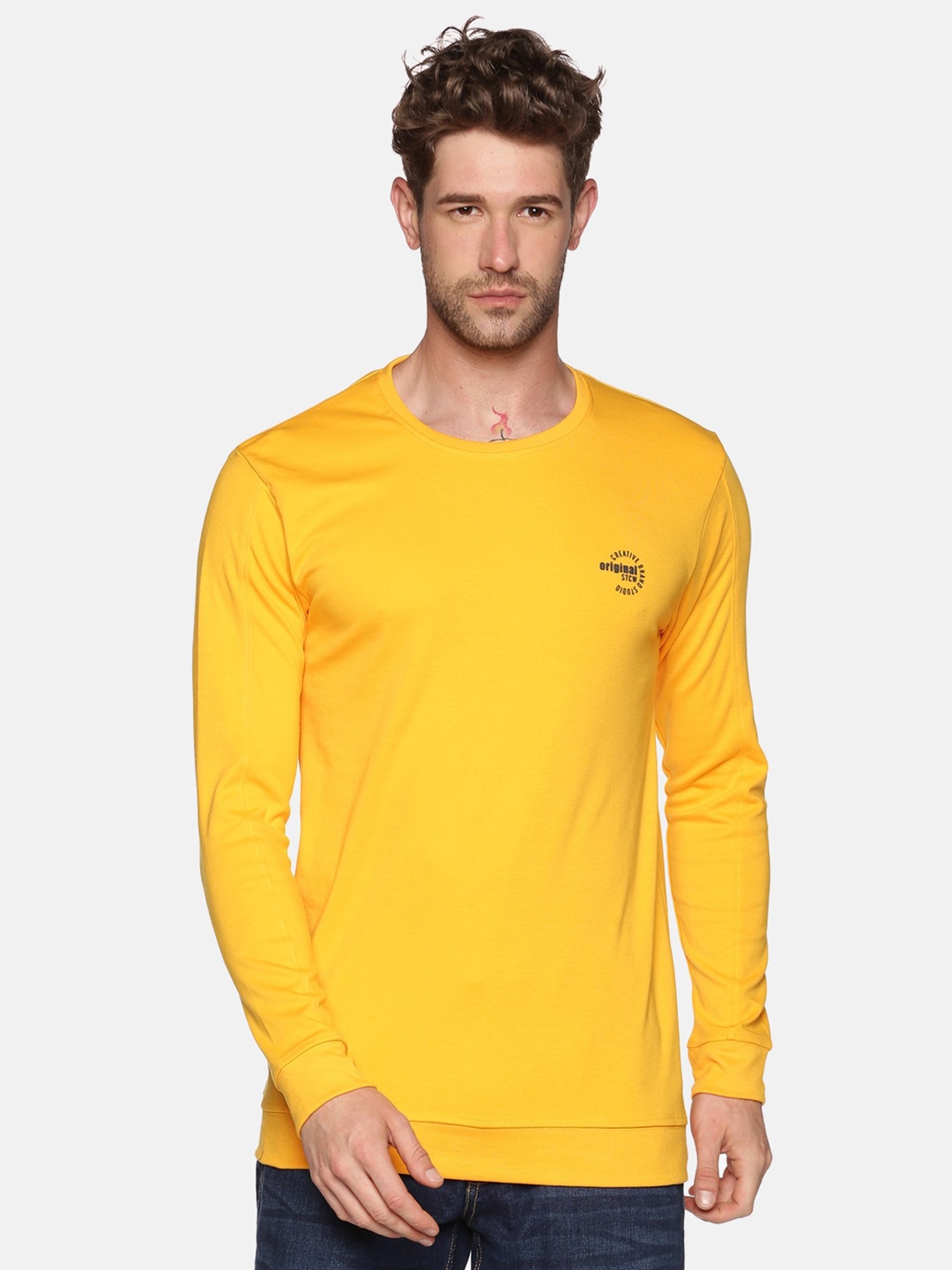 

SHOWOFF Men Yellow Cotton Sweatshirt