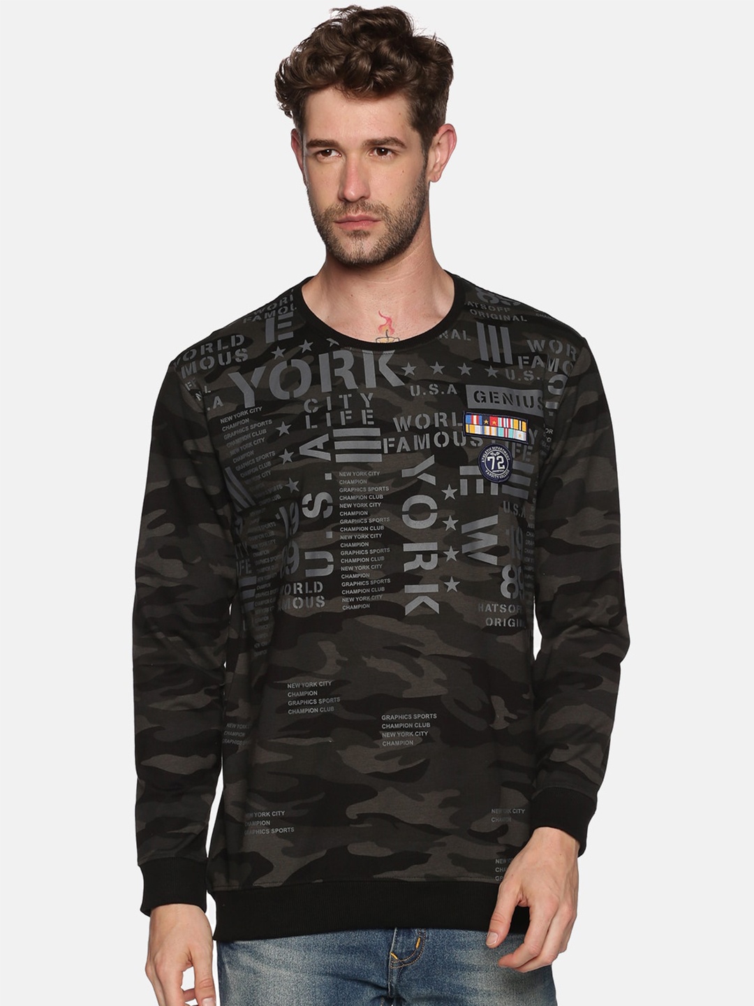 

SHOWOFF Men Black Printed Sweatshirt