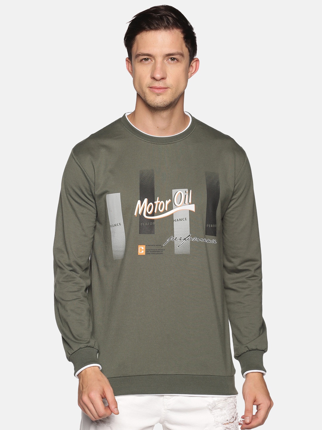 

SHOWOFF Men Olive Green Printed Sweatshirt