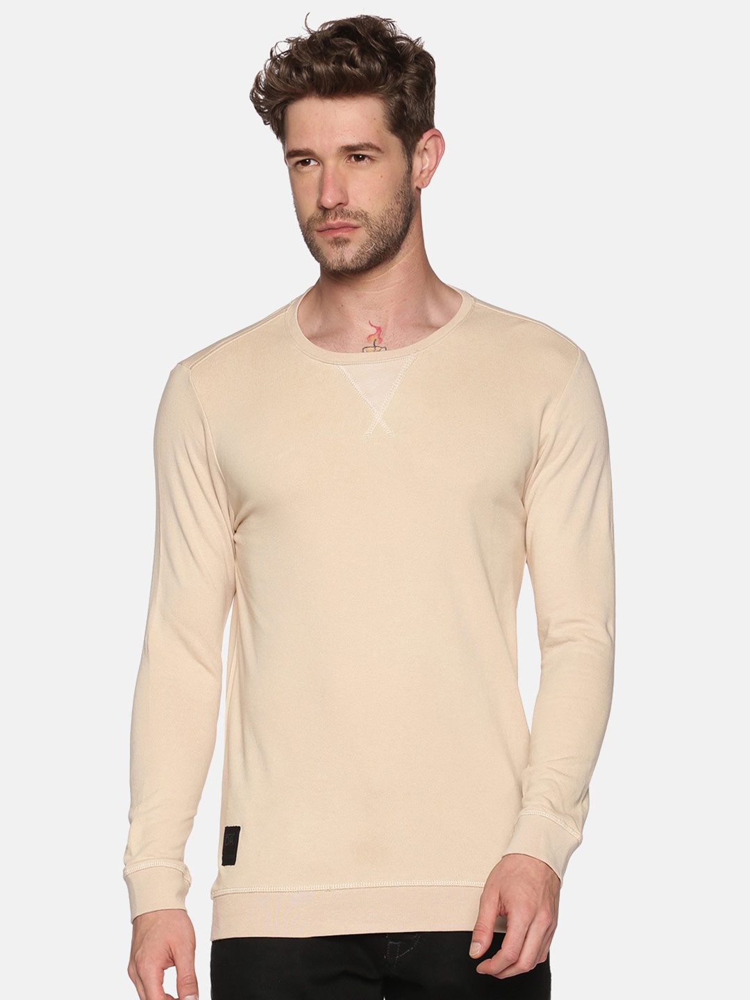 

SHOWOFF Men Cream-Coloured Solid Sweatshirt