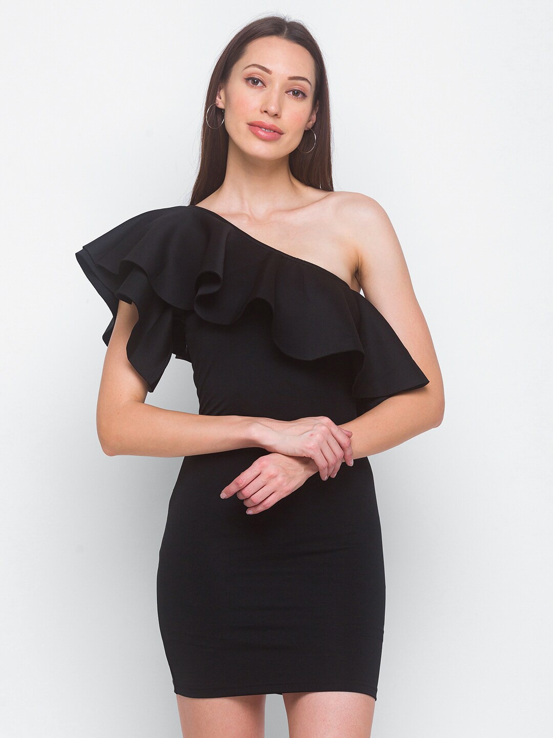 

LYKKEIN Black One Shoulder Bodycon Dress