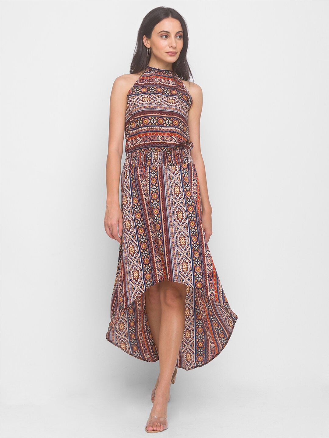 

LYKKEIN Multicoloured Tribal Halter Neck Midi Dress, Multi