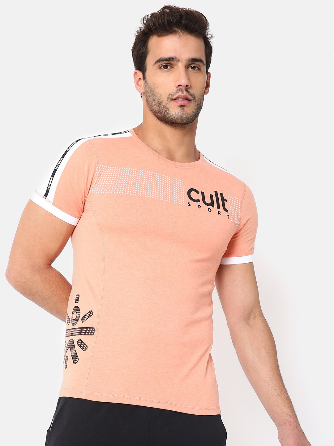 

Cultsport Men Peach-Coloured Vitals Logo Running T-Shirt