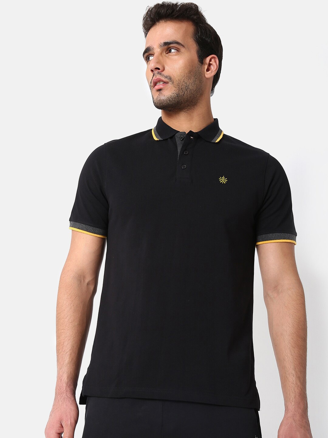 

Cultsport Men Black Vitals Lifestyle Polo Collar T-shirt