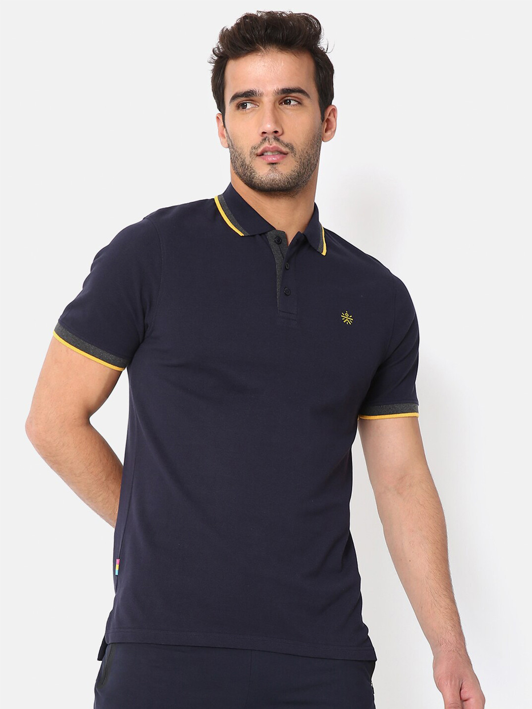 

CULT Men Navy Blue Polo Collar T-shirt