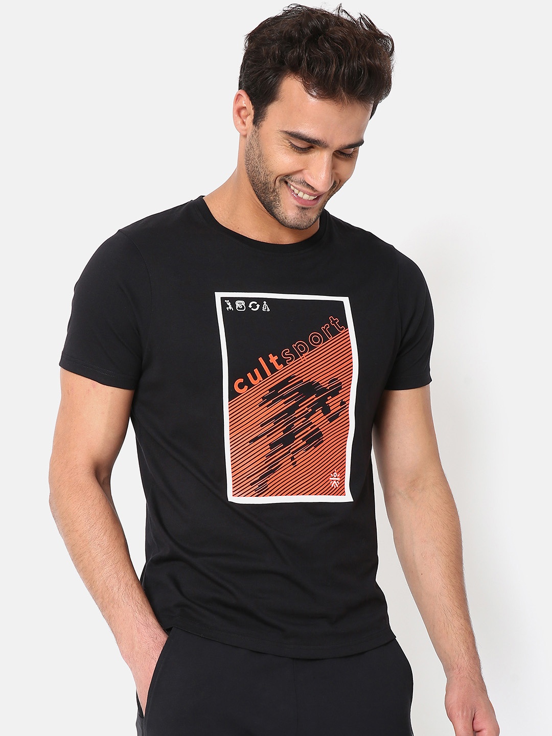 

Cultsport Men Black Printed Pure Cotton T-shirt