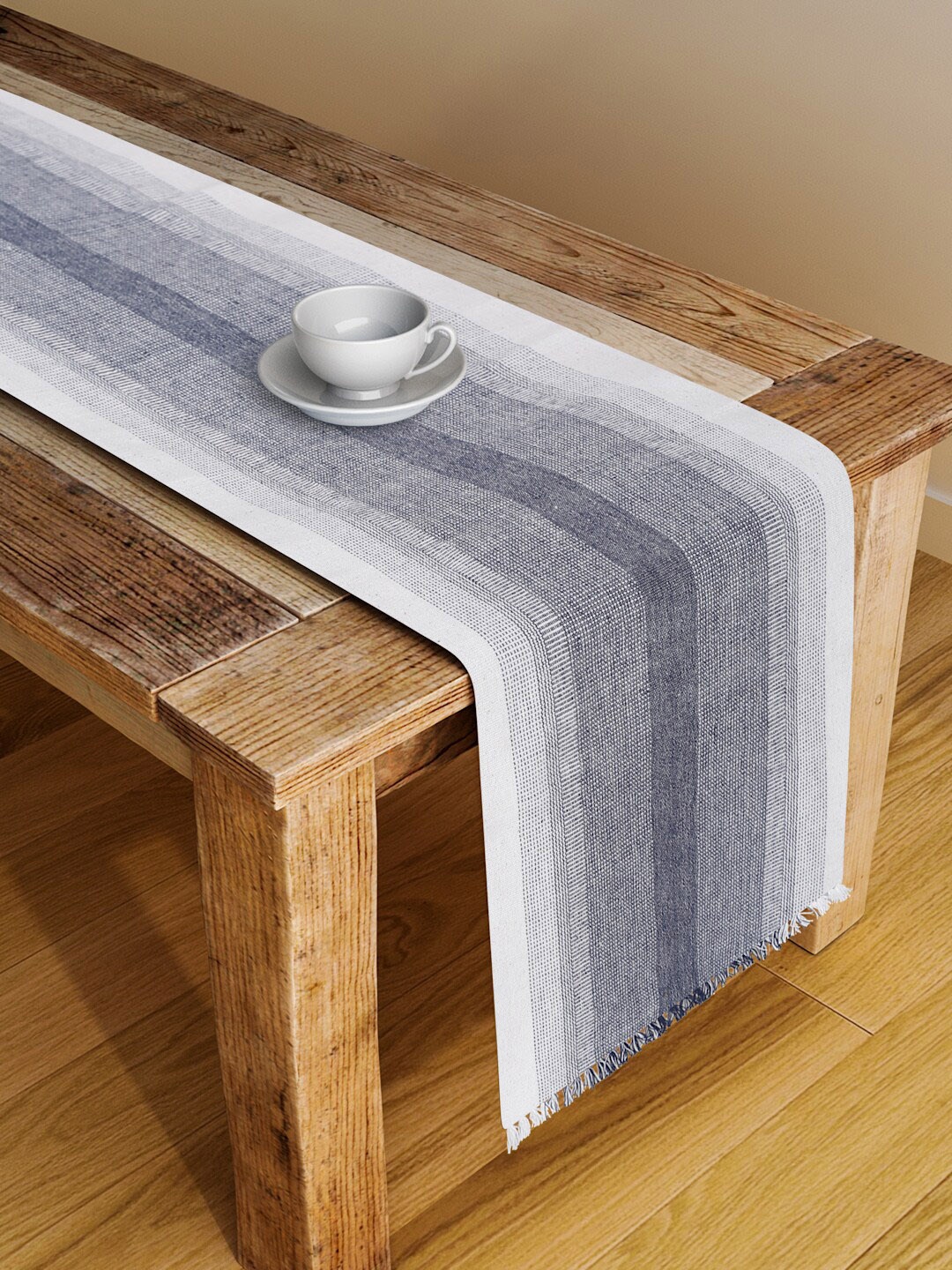 

Fabindia White & Grey Woven Striped Table Runner