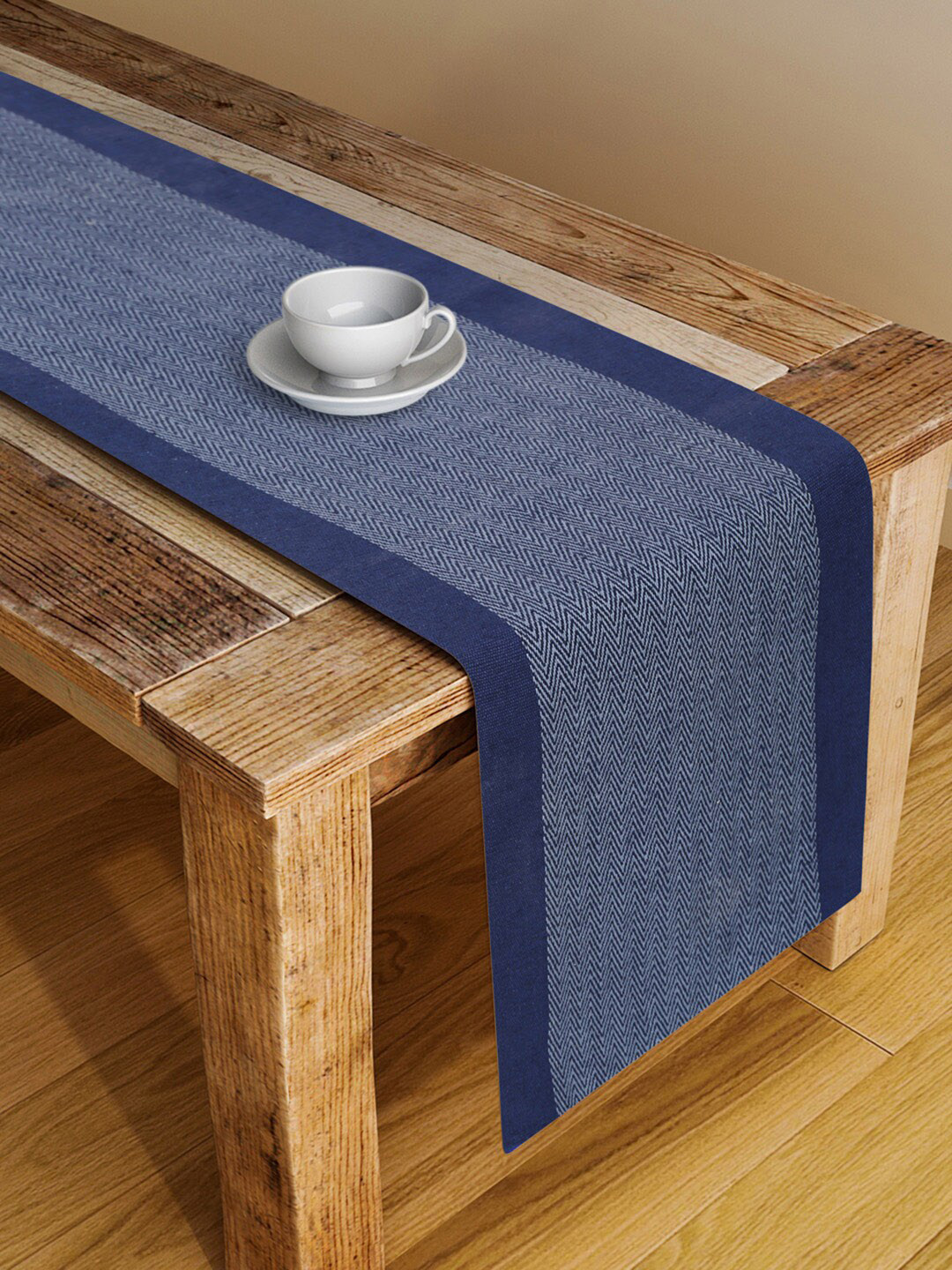 

Fabindia Blue Woven-Design Cotton Table Runner