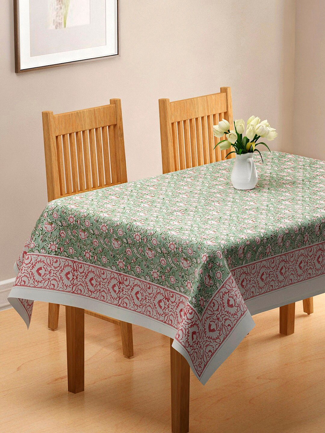 

Fabindia Green & Red Floral Printed 4-Seater Rectangular Table Cover