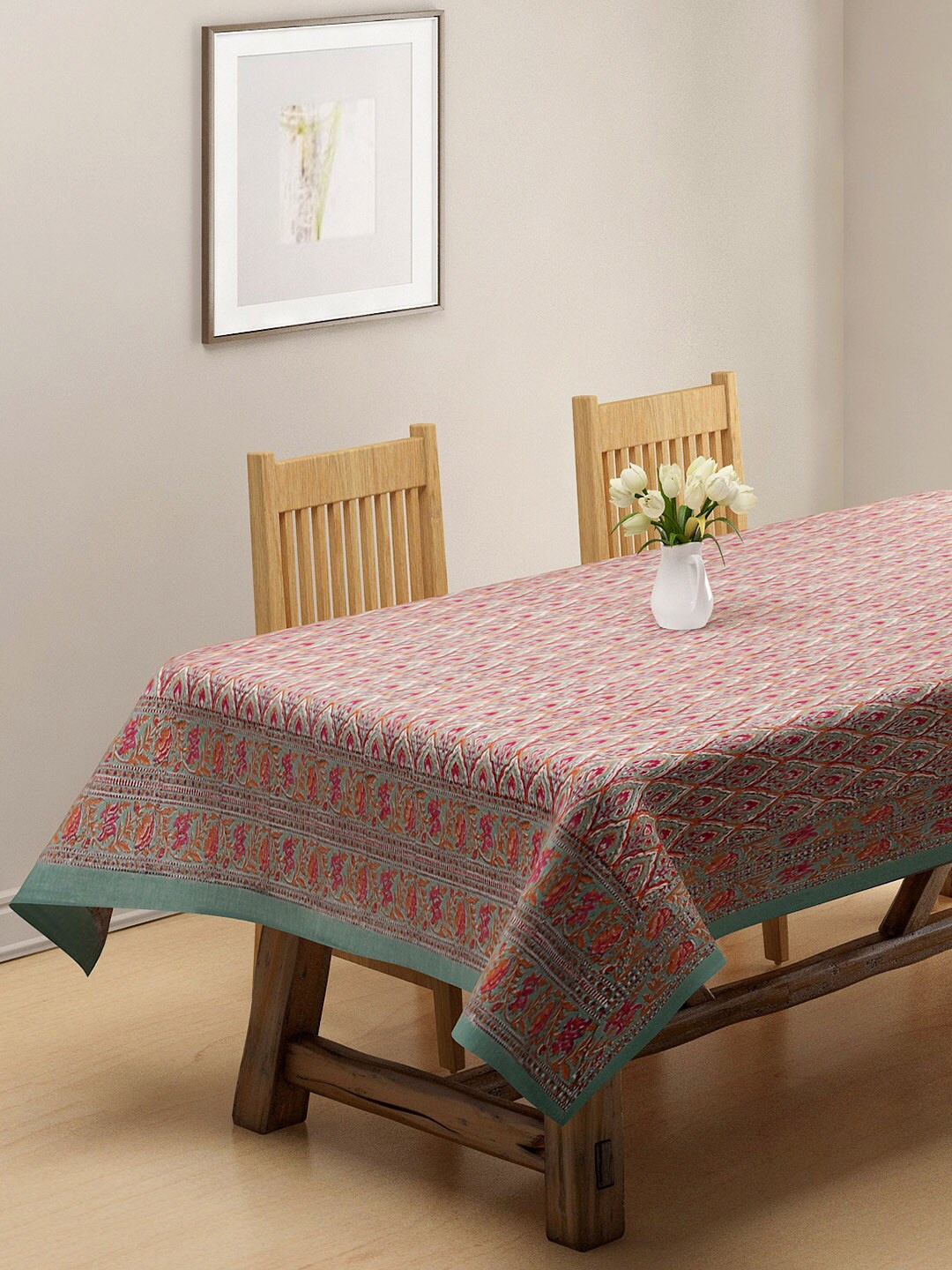 

Fabindia Green & Pink Printed Cotton Rectangular Table Cover