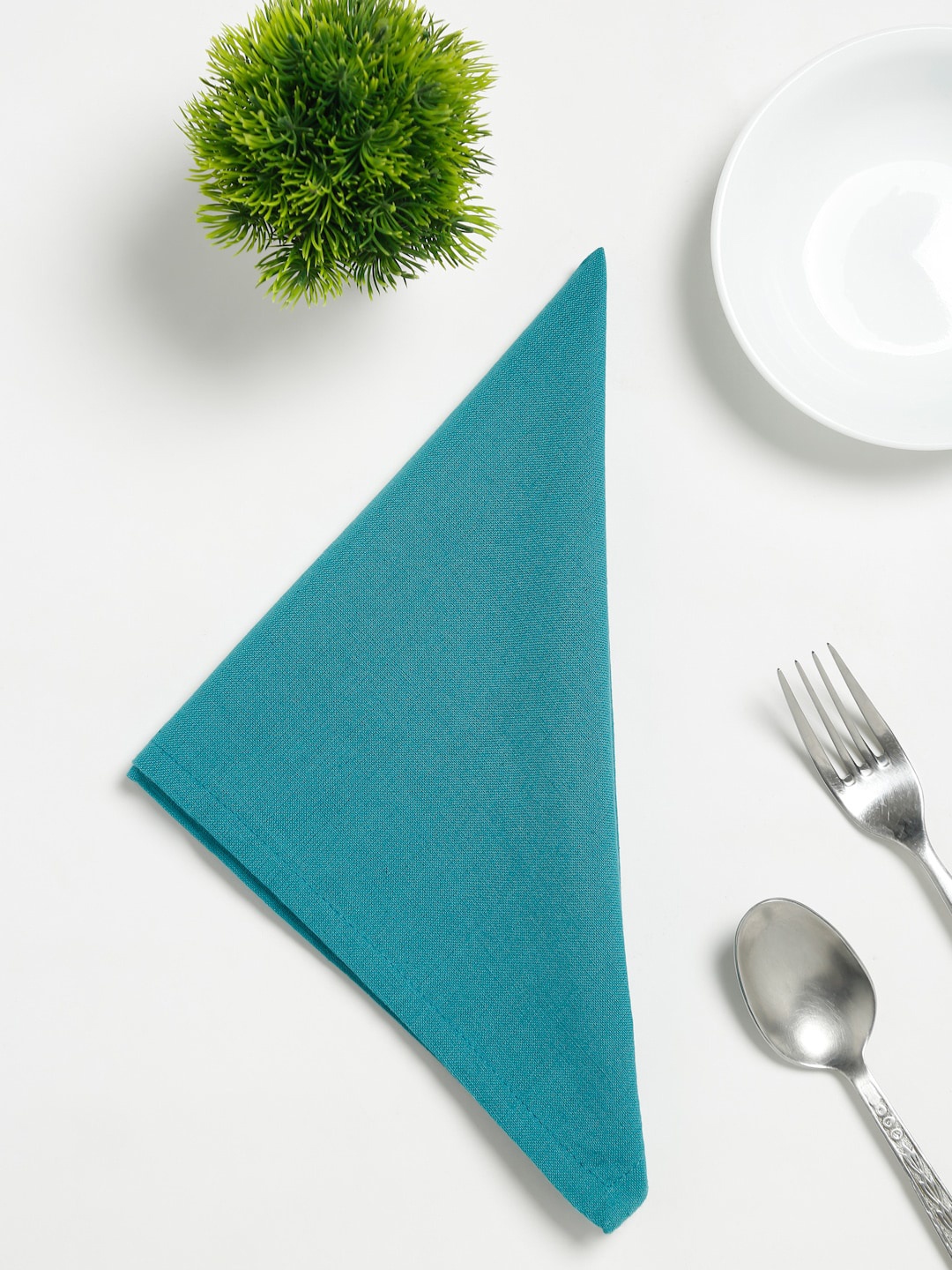 

Fabindia Set Of 4 Teal Blue Solid Cotton Table Napkins