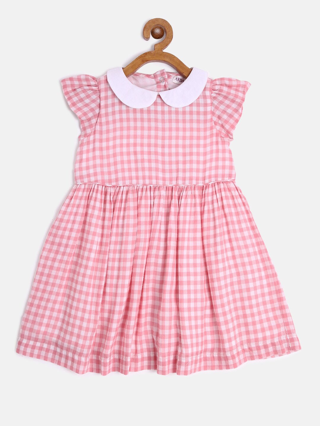 

AYDA KIDS Pink & White Checked Peter Pan Collar Dress
