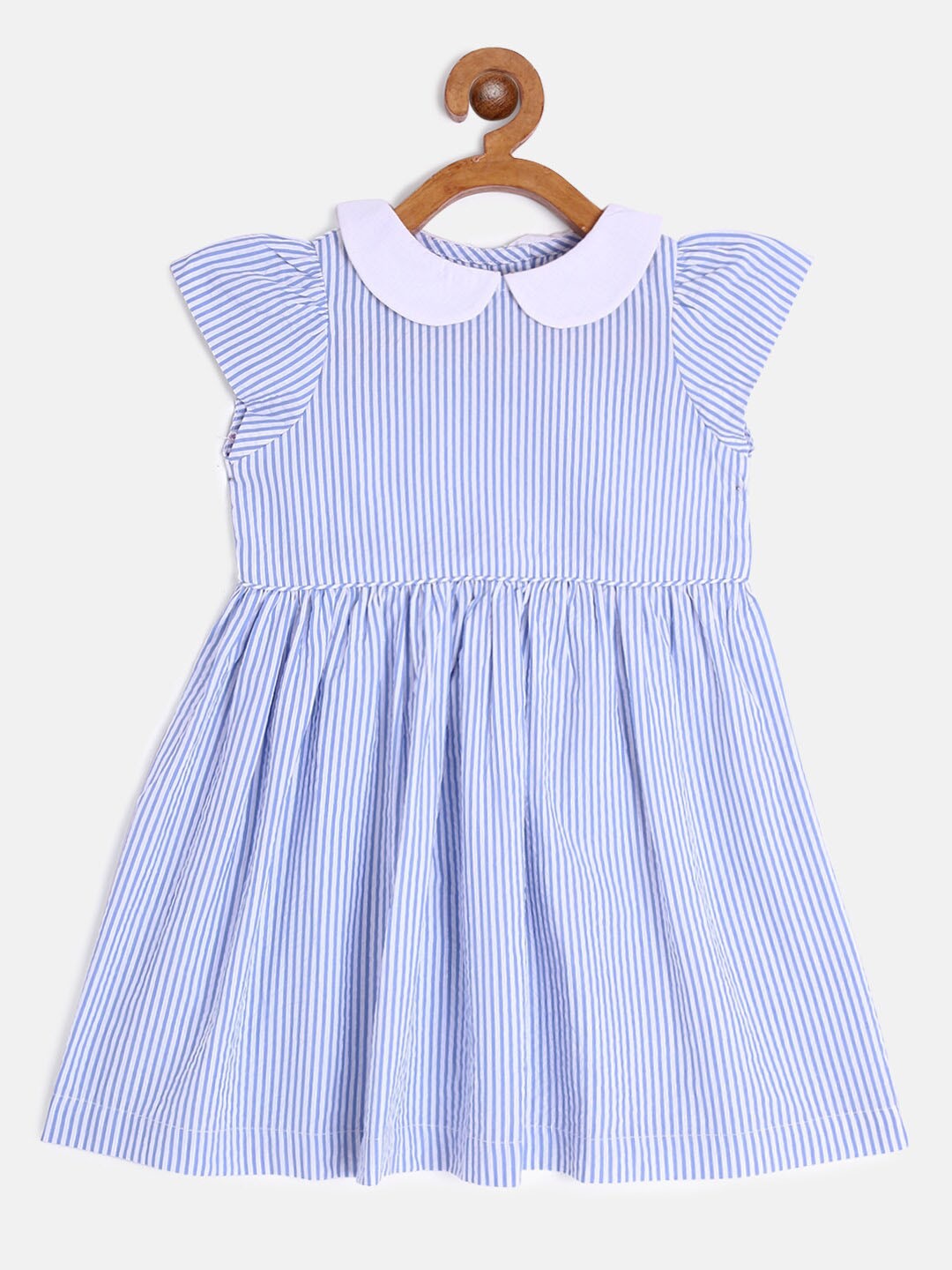 

AYDA KIDS Blue & White Striped Peter Pan Collar Dress