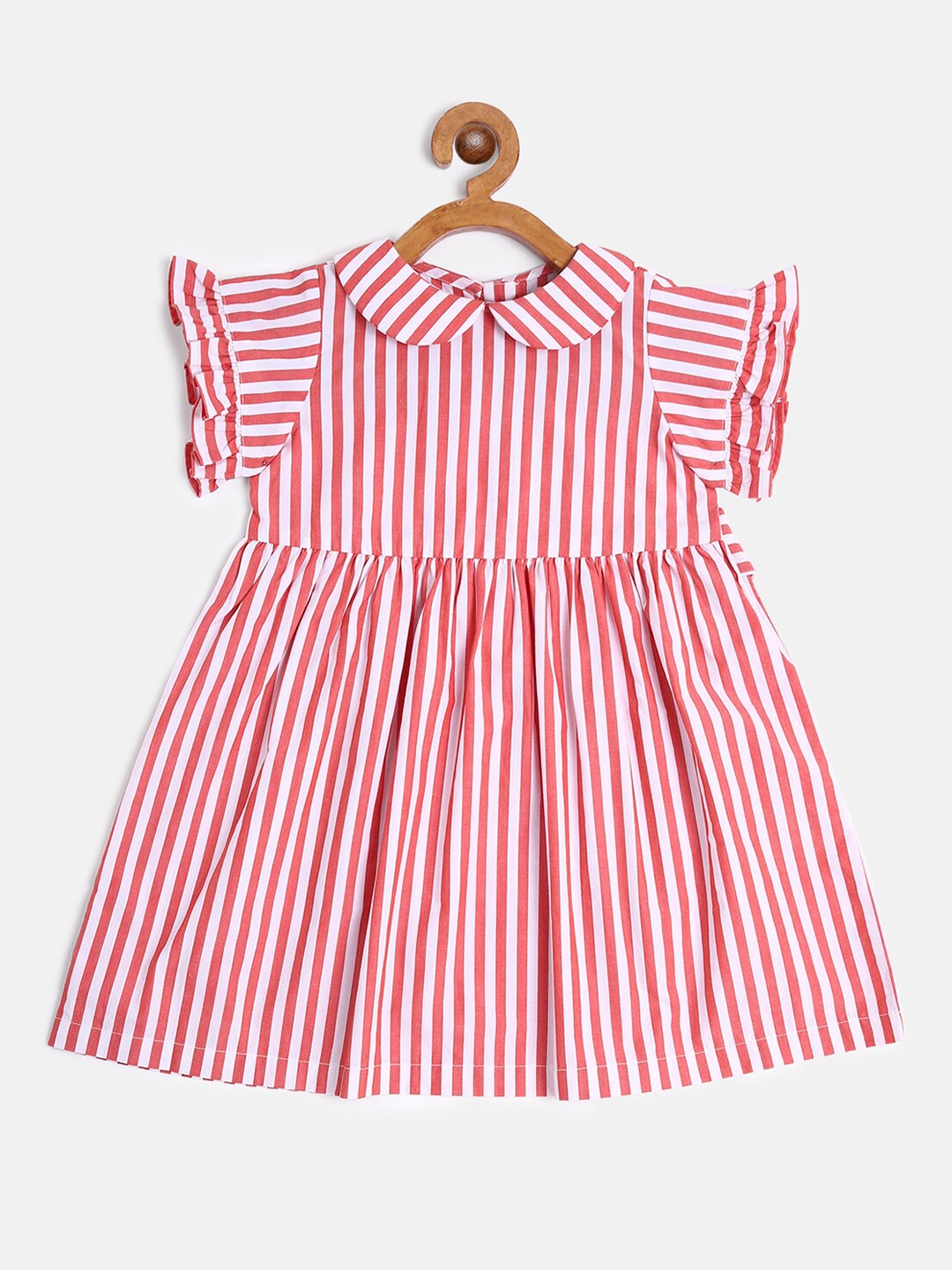 

AYDA KIDS Orange & White Striped Peter Pan Collar Dress