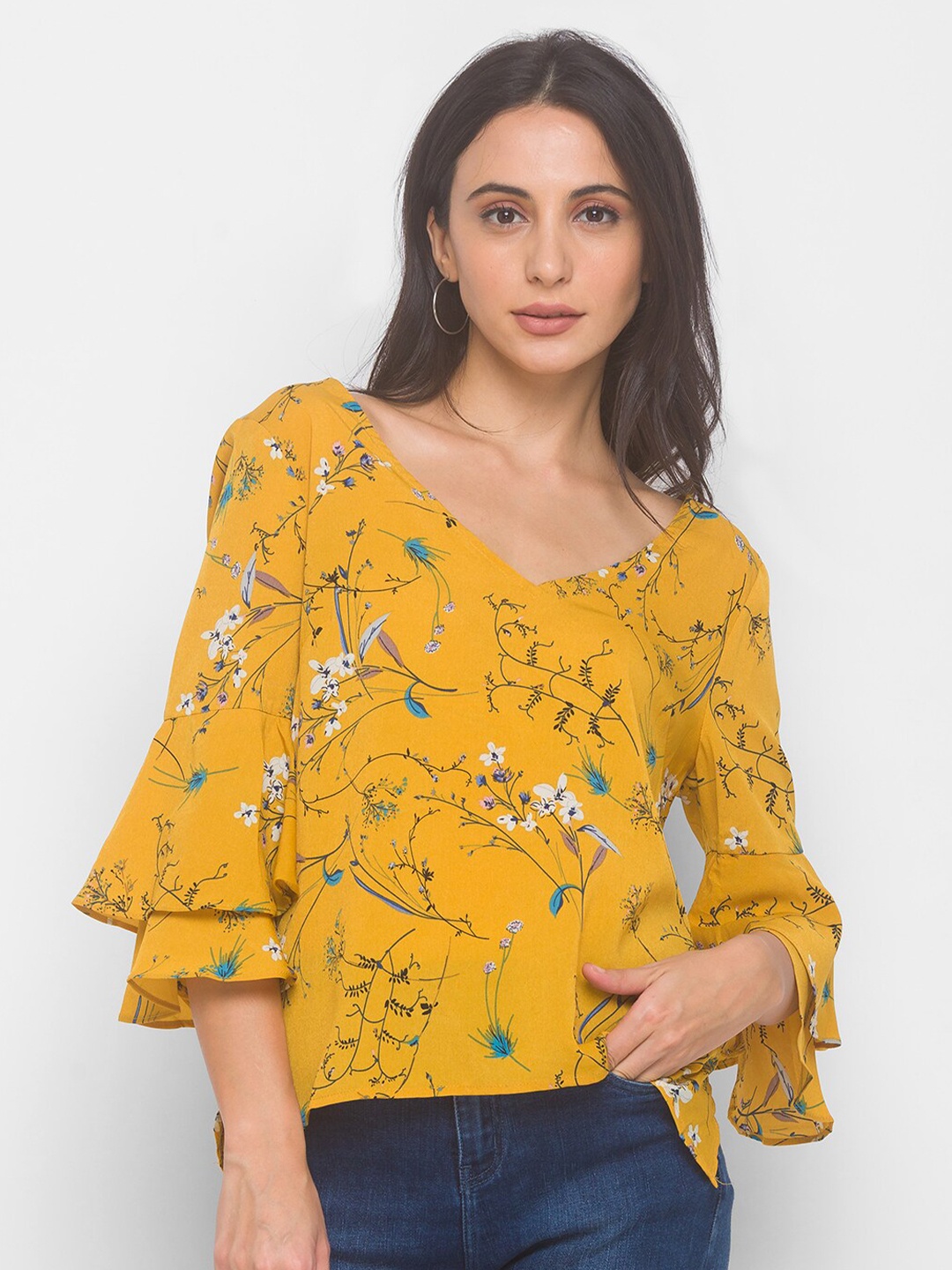 

LYKKEIN Multicoloured Floral Layered Trumpet Regular Top, Multi