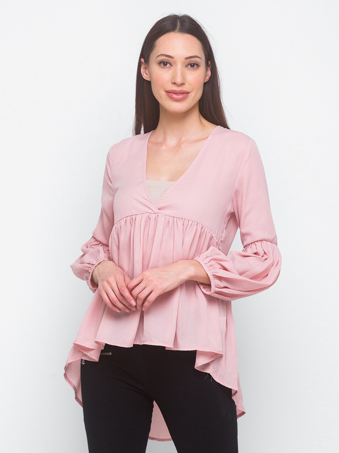 

LYKKEIN Pink Solid High-Low Top