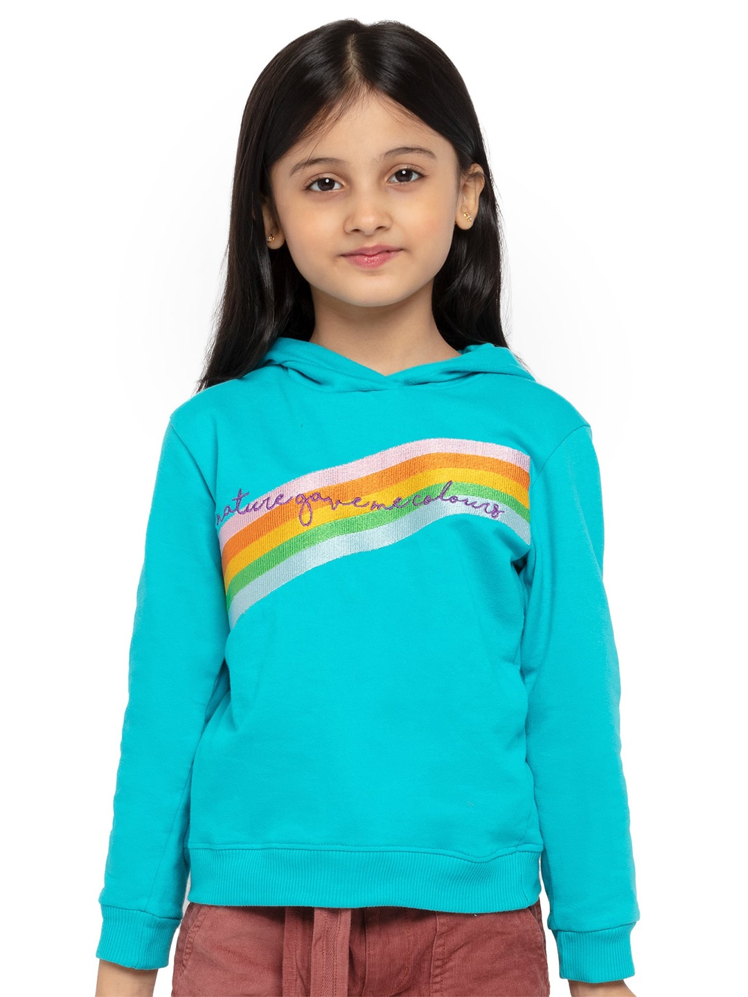 

UNDER FOURTEEN ONLY Girls Blue Printed Hooded Sweatshirt