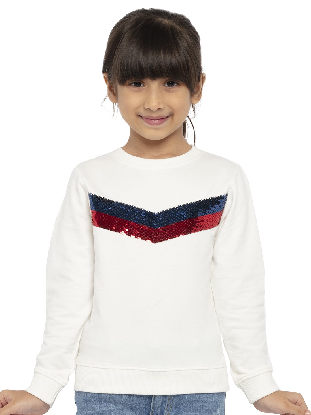 

UNDER FOURTEEN ONLY Girls Off White Solid Round Neck Sweatshirt