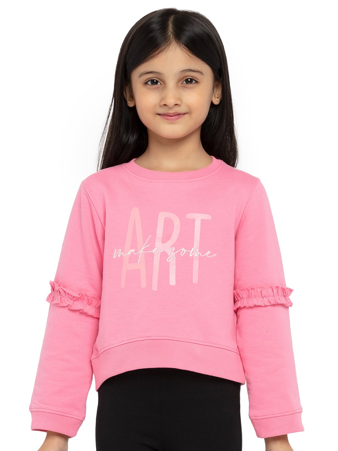 

UNDER FOURTEEN ONLY Girls Pink Printed Cotton Sweatshirt