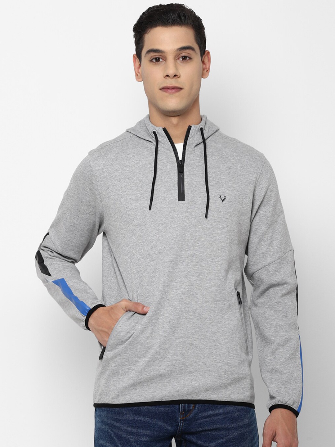 

Allen Solly Men Grey Hooded Pure Cotton Sweatshirt